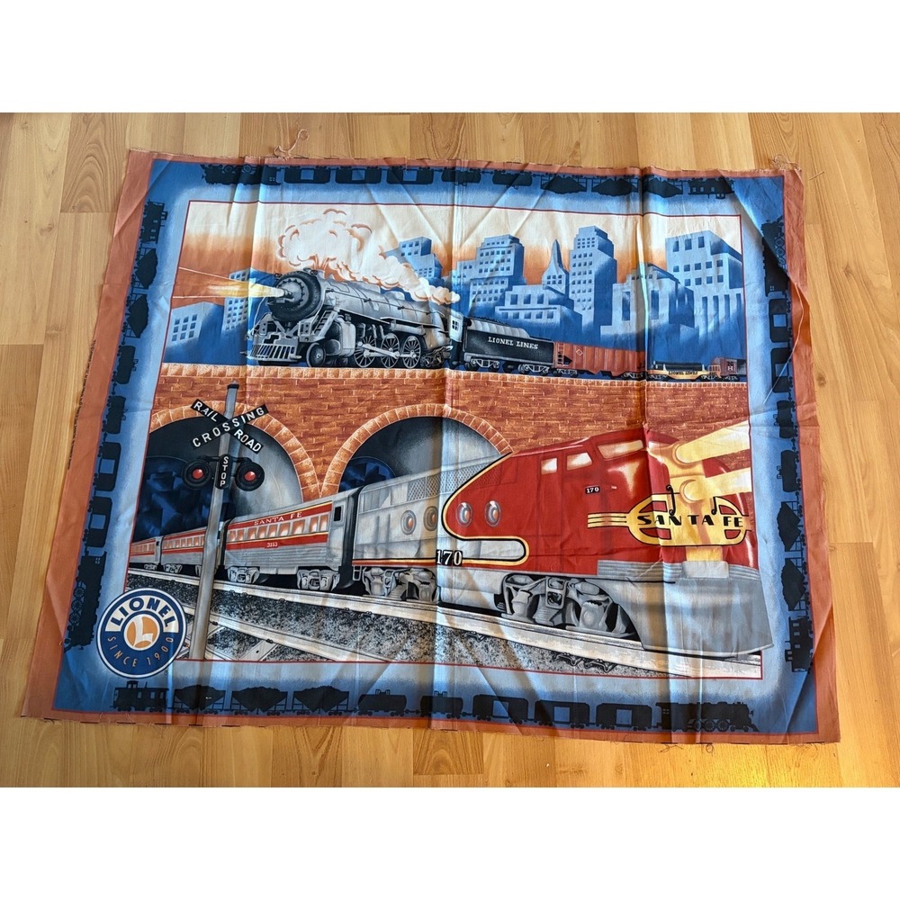Lionel Trains Santa Fe Warbonnet & Steam Engine Cotton Quilt Fabric Panel 45x36"